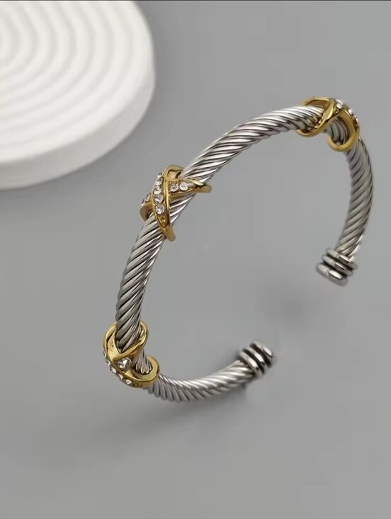 Anthropologie Jewelry - Two-Tone Silver Cable Cuff with Gold Knot Accents